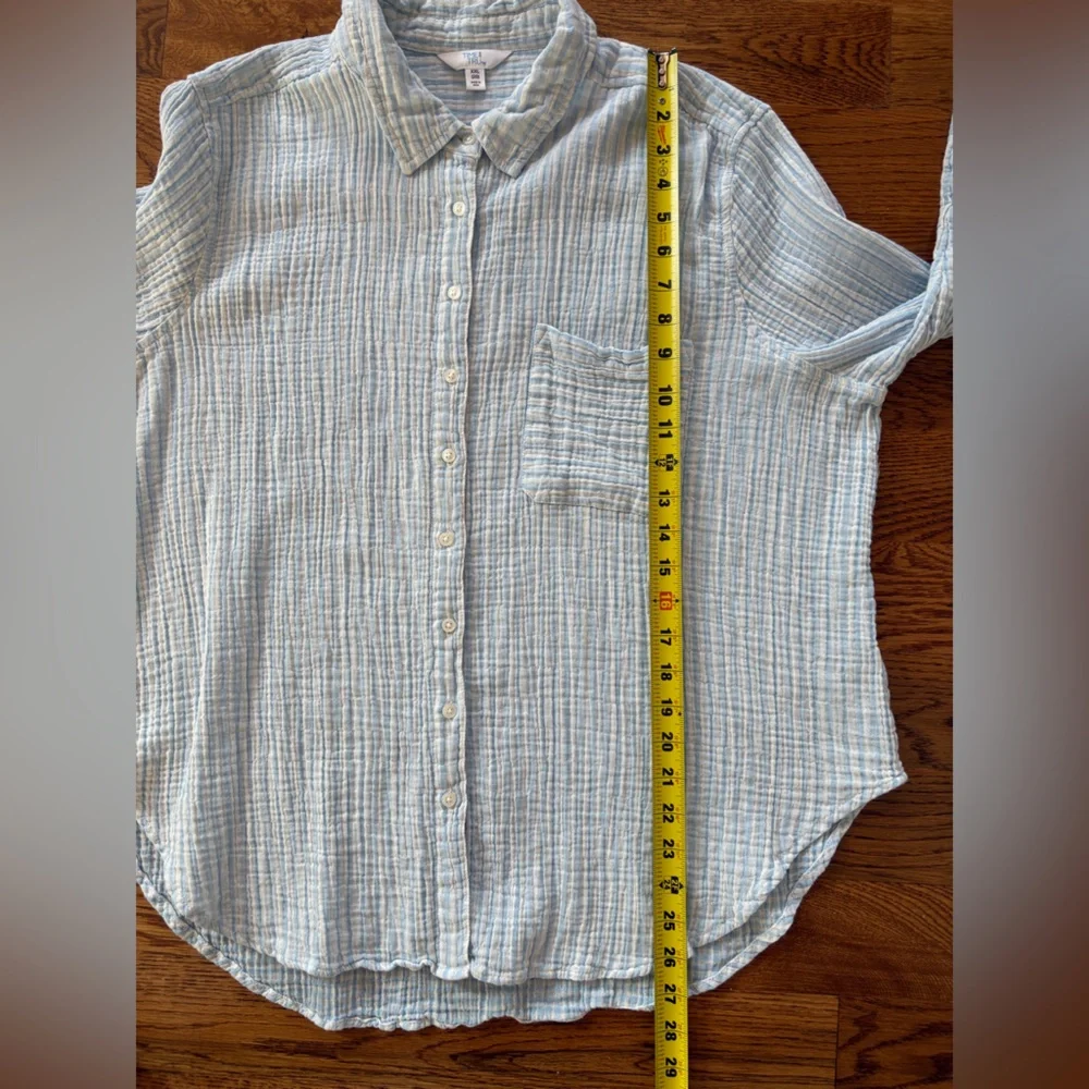 Time and Tru Womens Cotton Gauze Button Up Shirt Blue Stripe Muslin Crinkle XXL - Picture 6 of 10